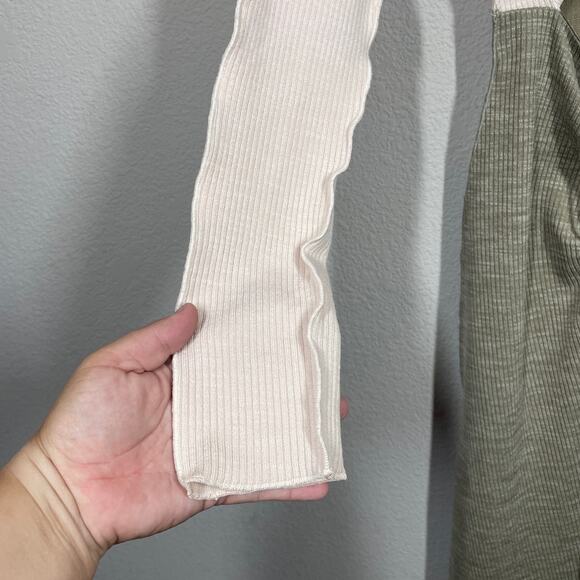 Song of Style Small Ezra Midi Dress Green Combo Ruched Front Ribbed Long Sleeves - Picture 5 of 11